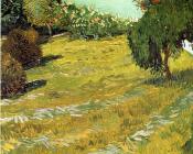 文森特 威廉 梵高 : 新刈的草坪和有垂枝的树